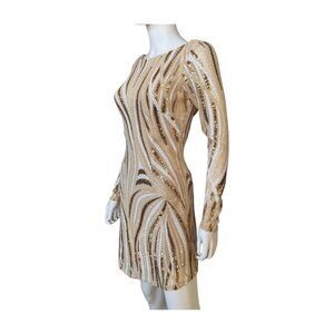 Angel Biba Gold Sequin Open Back Bodycon Party Dress Medium